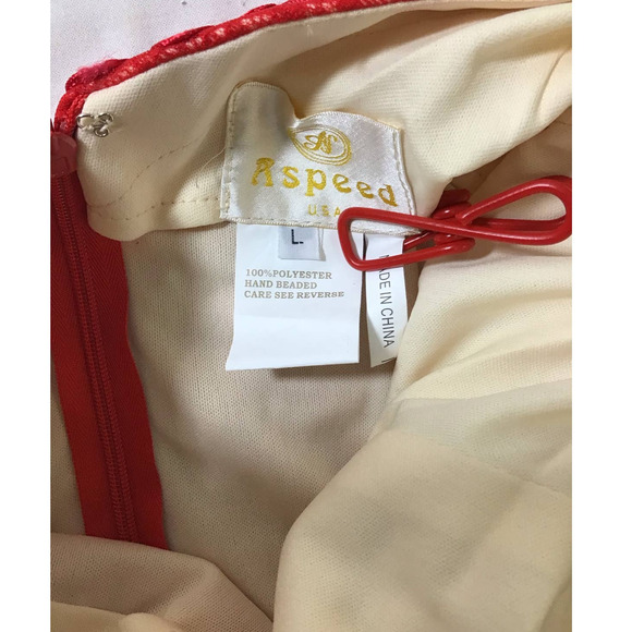 ASPEED SZ L red illusion sweetheart embroidered beaded lace gown dress NWT B163 - Picture 6 of 10